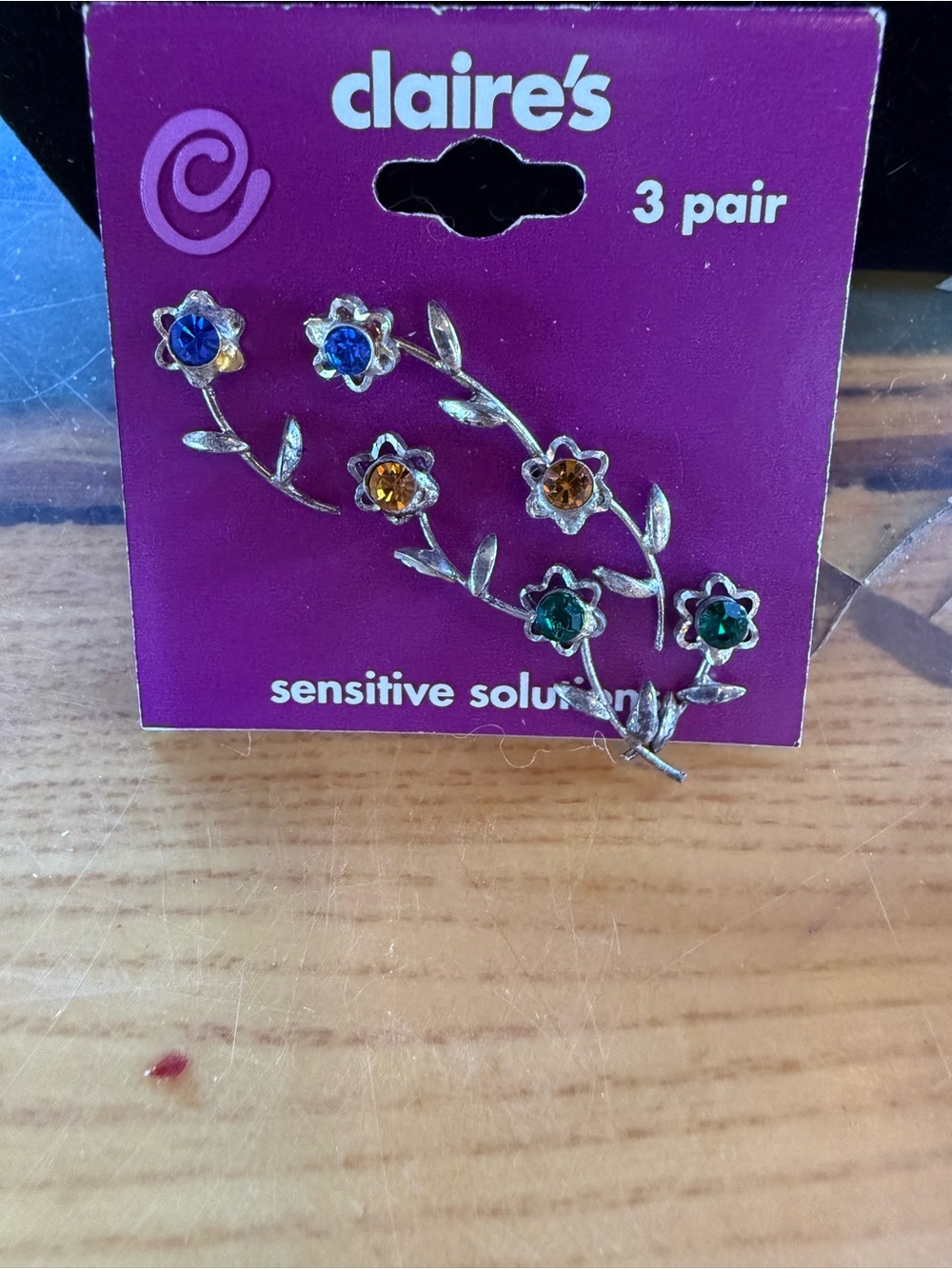 Claire's Silver Floral Ear Climbers with Blue, Amber and Green Stones